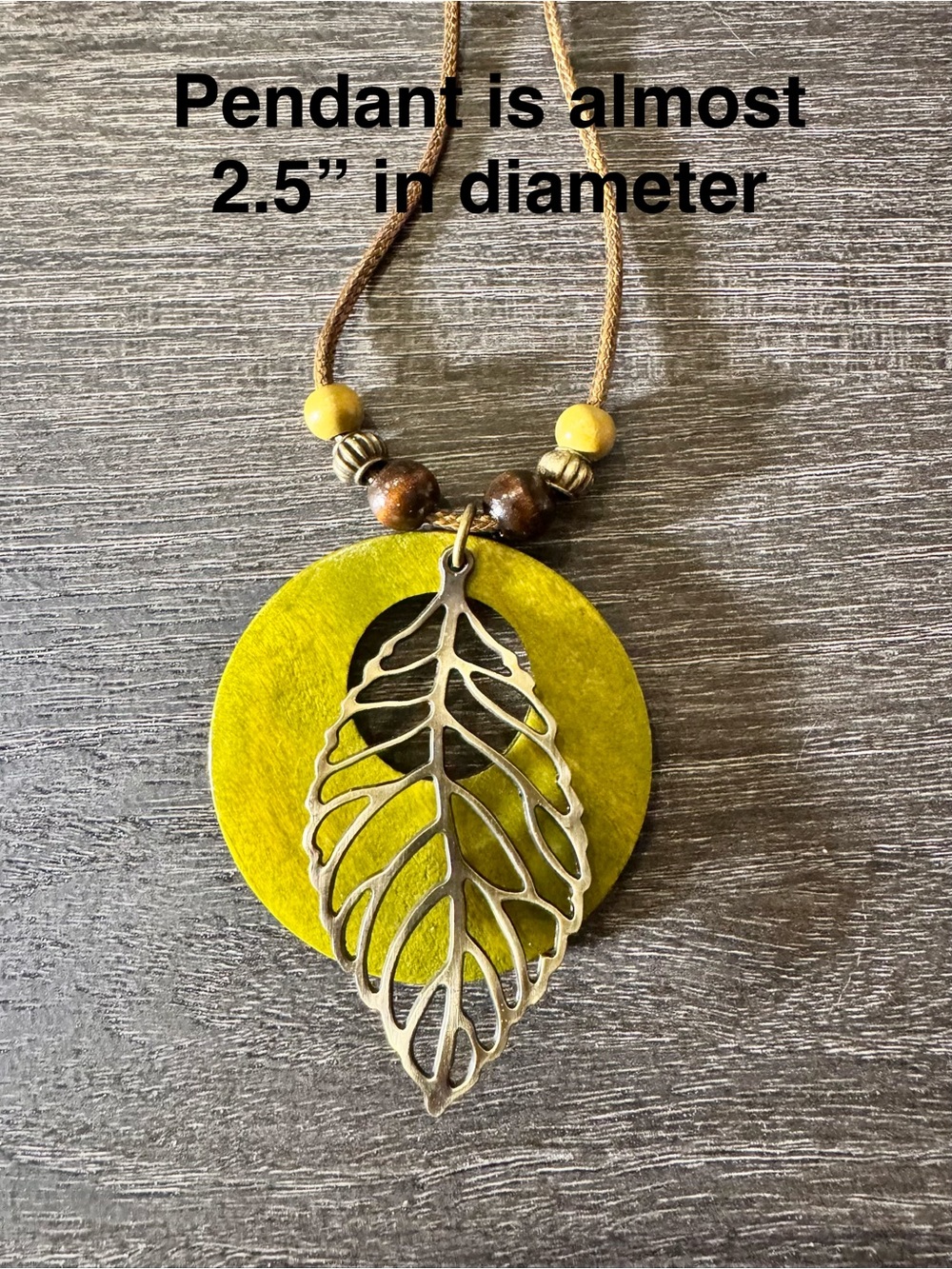 Leaf Pendant Necklace in Green and Brass